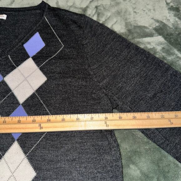 Croft & Borrow Gray & Lavender Purple Argyle Long Sleeve Pullover Sweater XL - Picture 7 of 10